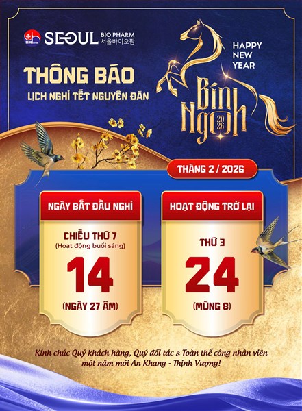 Thông báo lịch nghỉ Tết Nguyên Đán 2026 của Seoul Bio Pharma